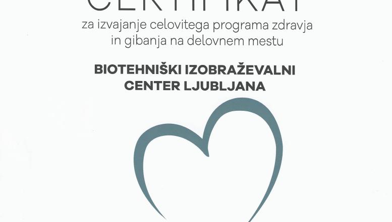 Srebrni certifikat Zdravju prijazna organizacija 2024 BIC Ljubljana